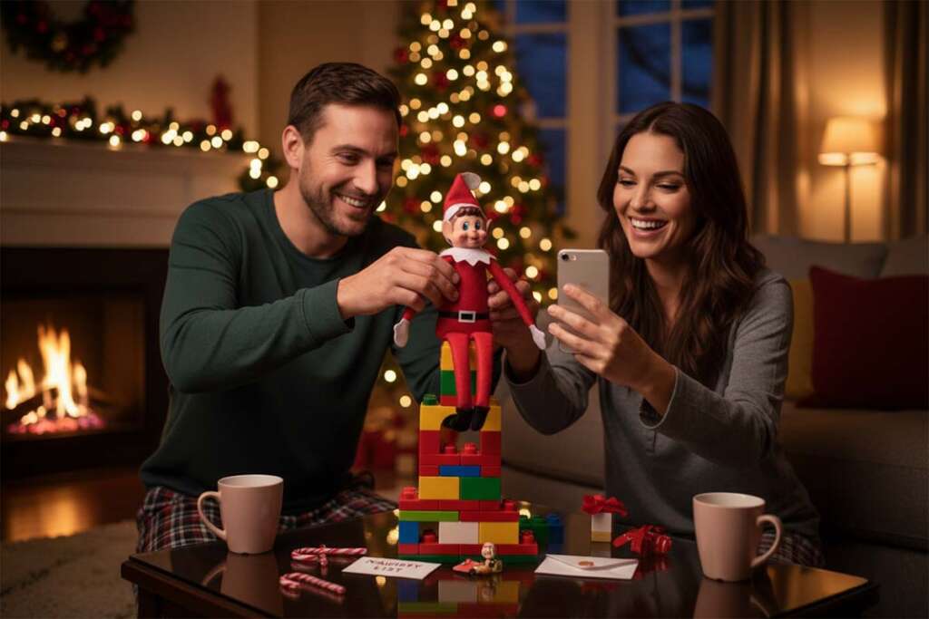 Rodzice szykujący Elfa Psotnika dla dzieci