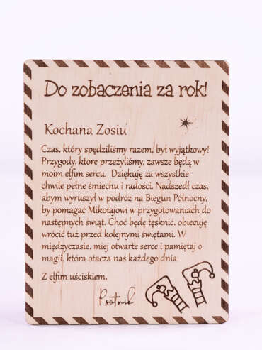 Sklejkowy list pożegnalny Pożegnalny list od Elfa ze sklejki drewnianej