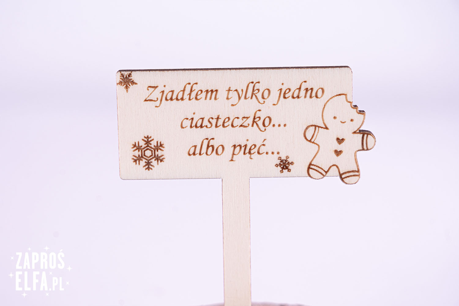 Zbliżenie na tabliczkę Elfa na półce